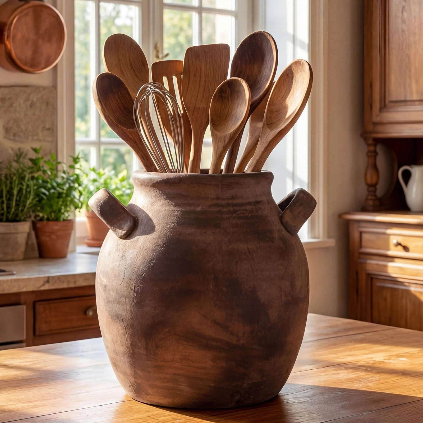 Rustic Kitchen Utensil Holder for Countertop - Farmhouse Ceramic Utensil Croc...