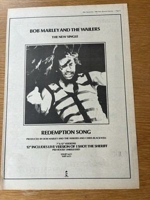 BOB MARLEY REDEMPTION SONG 11'' x 16'' FULL PAGE MAGAZINE ADVERT POSTER 1980