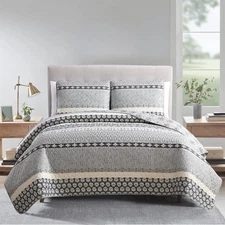 Bohemian Quilt Set Full Queen Size 3 Piece, Nadia Striped Pattern Printed Bed...
