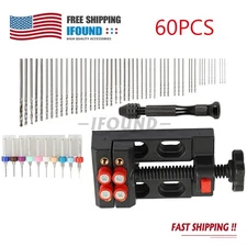 60Pc Mini Micro Hand Drill Bits Set Small Manual Keyless Chuck Pin Vise Rotary