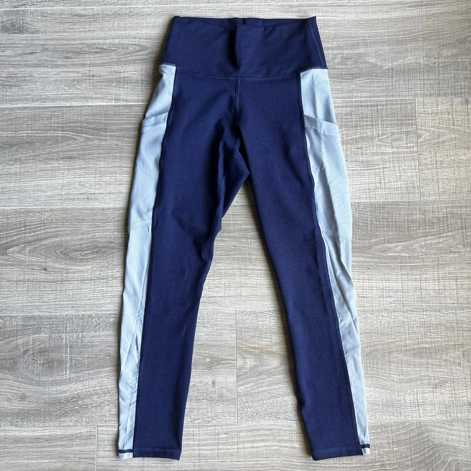 fabletics two tone mesh cropped side pockets mid rise leggings