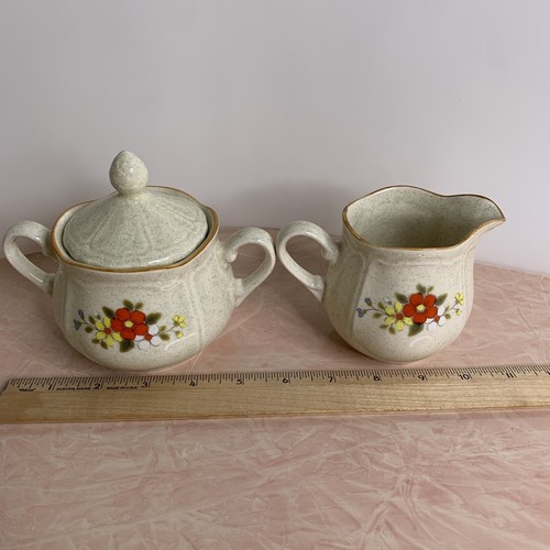 Salem China Meadow Creamer & Lidded Sugar Bowl Set Speckled Stoneware Vintage - Picture 15 of 18