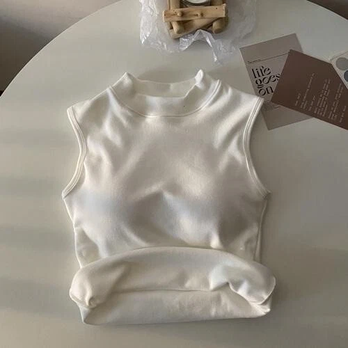 1X Women Fleece Lined Vest with Built in Bra Padded Sleeveless Cropped Tank Top - Image 2 of 4