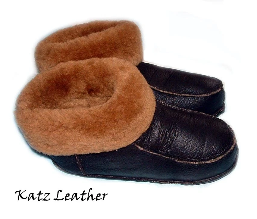 ¡NUEVO! Zapatillas de piel de cordero marrón suave de piel de oveja para hombre KATZ cuero cálido talla 8 Foto 2 de 2