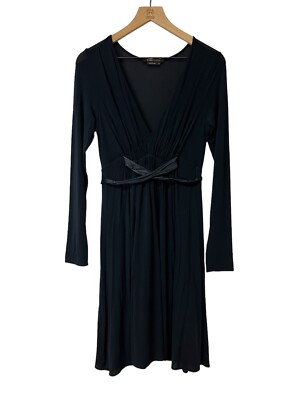 BCBG MaxAzria Long Sleeve Navy Sheer Knee Length Empire Tie