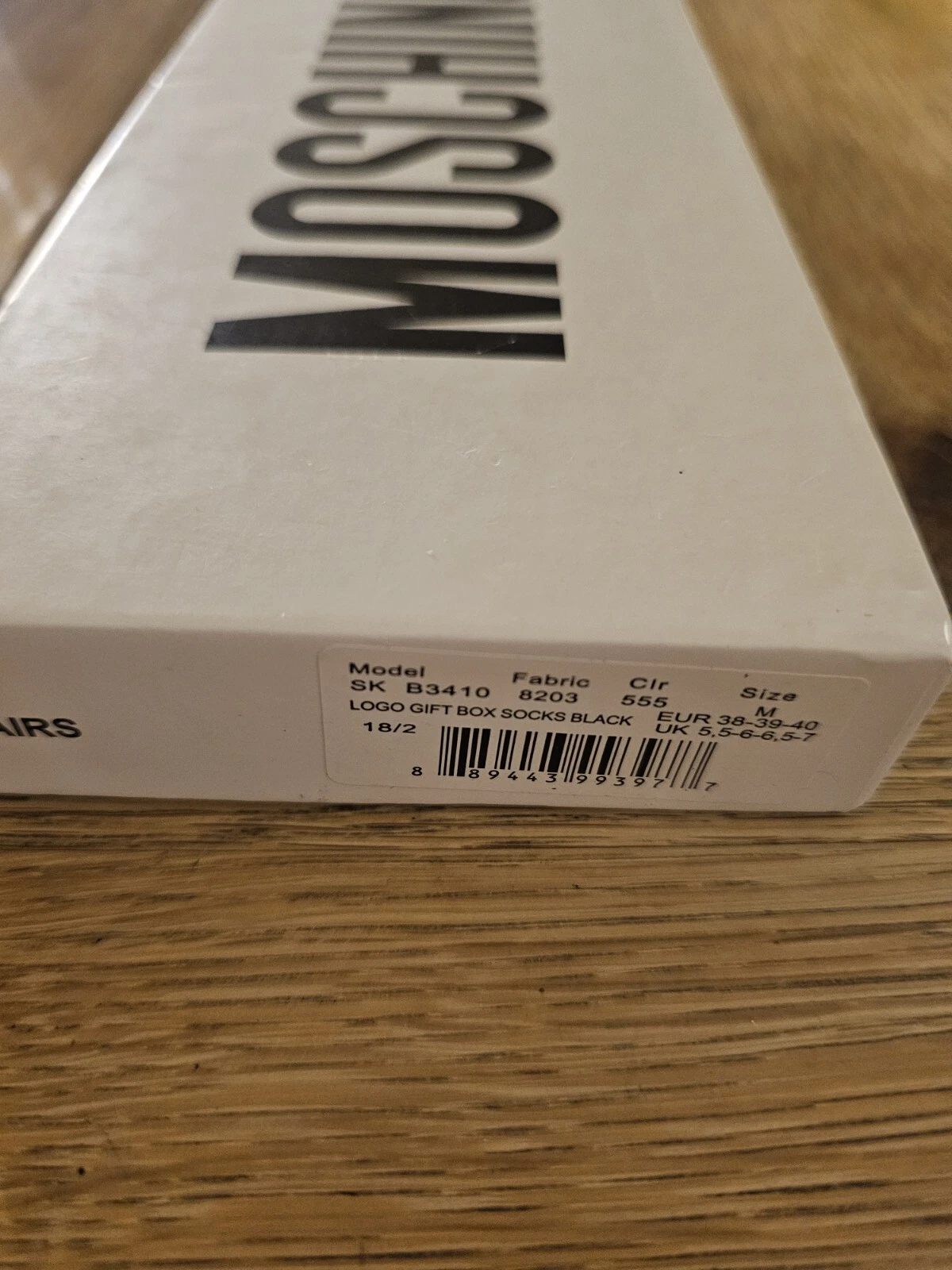 Calze Moschino Logo X2 Paia Taglia M EU 38 39 40 UK 5.5 6.5 7 Nuove con etichette Natale ?