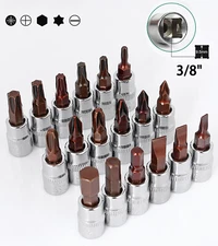 Hex POZI Cross & Flat Head Bit Torx Bit Star Socket Set  3/8" Drive Sockets