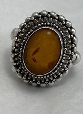 AMBER Vintage 925 Sterling Silver RING Size 7 1/2 Dome 14 gr Big mounting