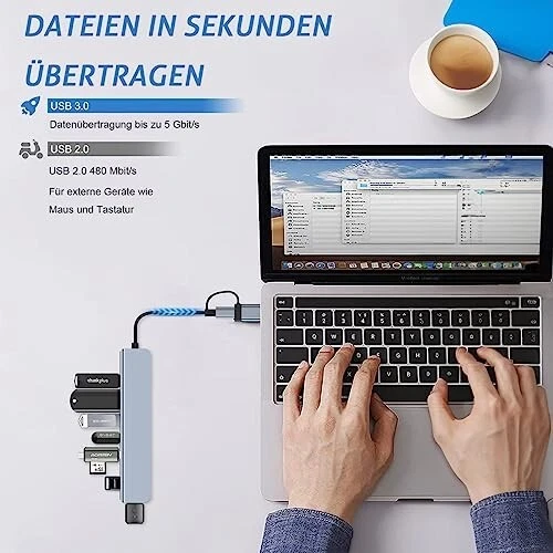 USB Hub mit 3.0 100W/ 4 x 2.0 USB , 7 in 1 Multiport Type C PD Ladehub Adapter - Bild 4 von 4