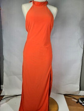Fashion Nova Dress Halter Slits Orange New With Tags Size Large