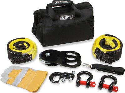 NEW ANVIL WINCH ACCESSORY KIT,BLACK BAG,TOW STRAPS,BOW SHACKLES,PULLEY BLOCK