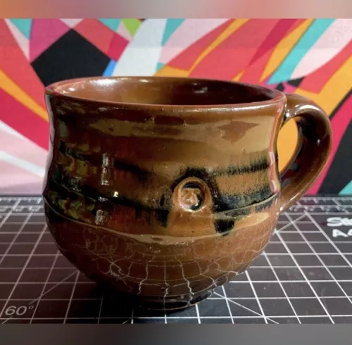 Hand Thrown Studio Art Pottery Mug Artist Signed Unique Glaze