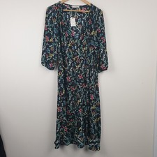 Oasis Dress Womens UK 12 Black Floral Wrap Front Waterfall Hem Feminine Spring