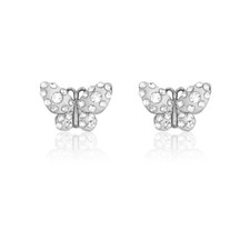 Sterling Silver White Enamel Butterfly Earrings
