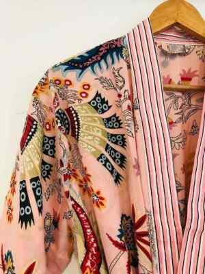 Indian Cotton Robe Long Kimono Sleepwear Mukut Printed Night Suit Kimonos US
