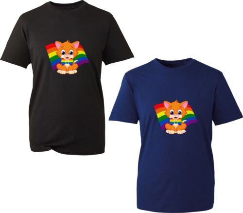 LGBT Cat T-Shirt  Pride Colour Flag Cat Lovers Pet Lovers Gay Lesbian Unisex Top - Picture 1 of 4