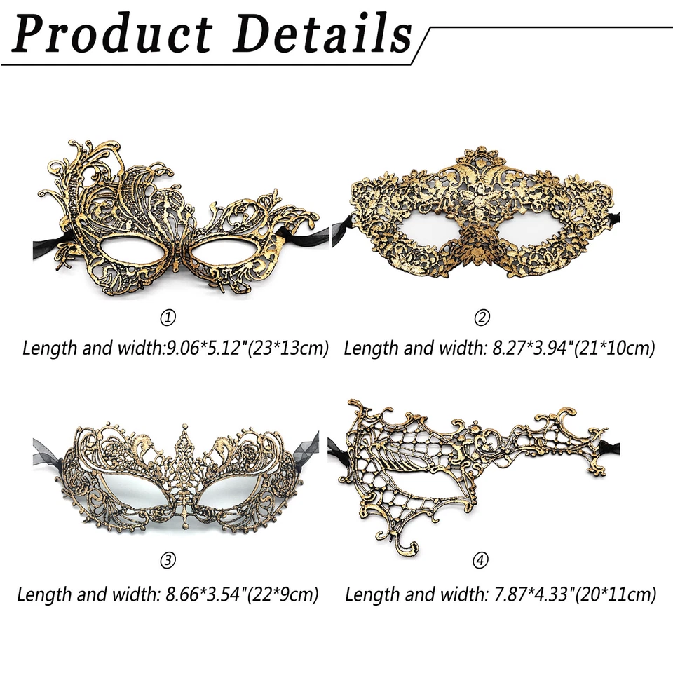 4Pcs Women Girls Venetian Gold LaceMask Party Masquerade Mardi Gras Eye Mask Set - Image 2 of 4