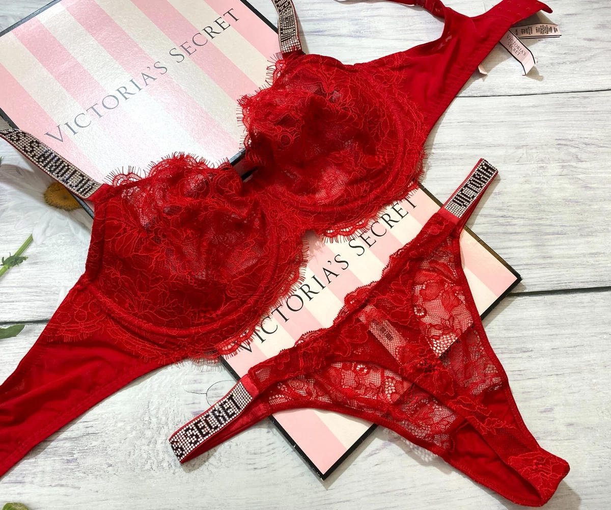 Victoria secret Very Sexy Wicked Unlined Shine Strap Balconette Bra Set Red