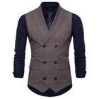 Mens Vest Double Breasted Plaids Checks Waistcoats Formal Dress Tops Vests