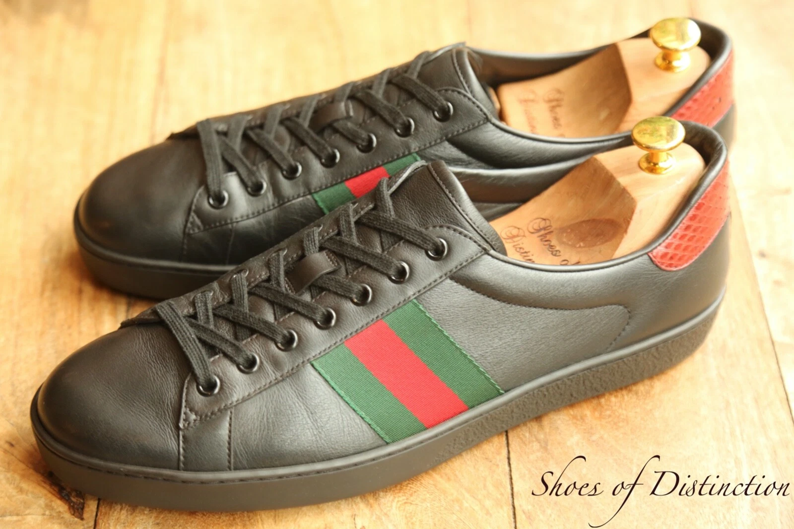 Gucci Ace cuir noir peau de serpent chaussures baskets hommes UK 11,5