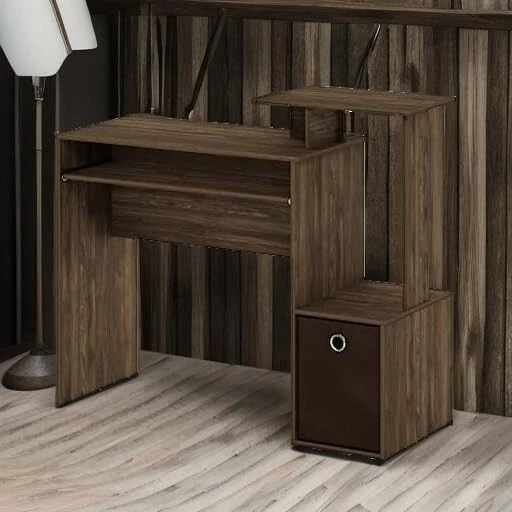 Furinno Multipurpose Office Computer Writing Desk Keyboard Trays W/ Bin, Brown - Image 3 of 4