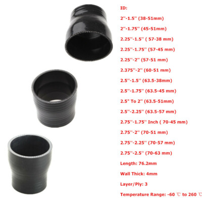 3.25 To 2.5 Inch 90 Degree 3-Ply Silicone Turbo Coupler Hose Black