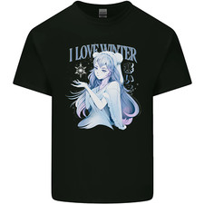 Ich Liebe Winter Anime Japanischer Text Herren Baumwolle T-Shirt Tee Oberteil