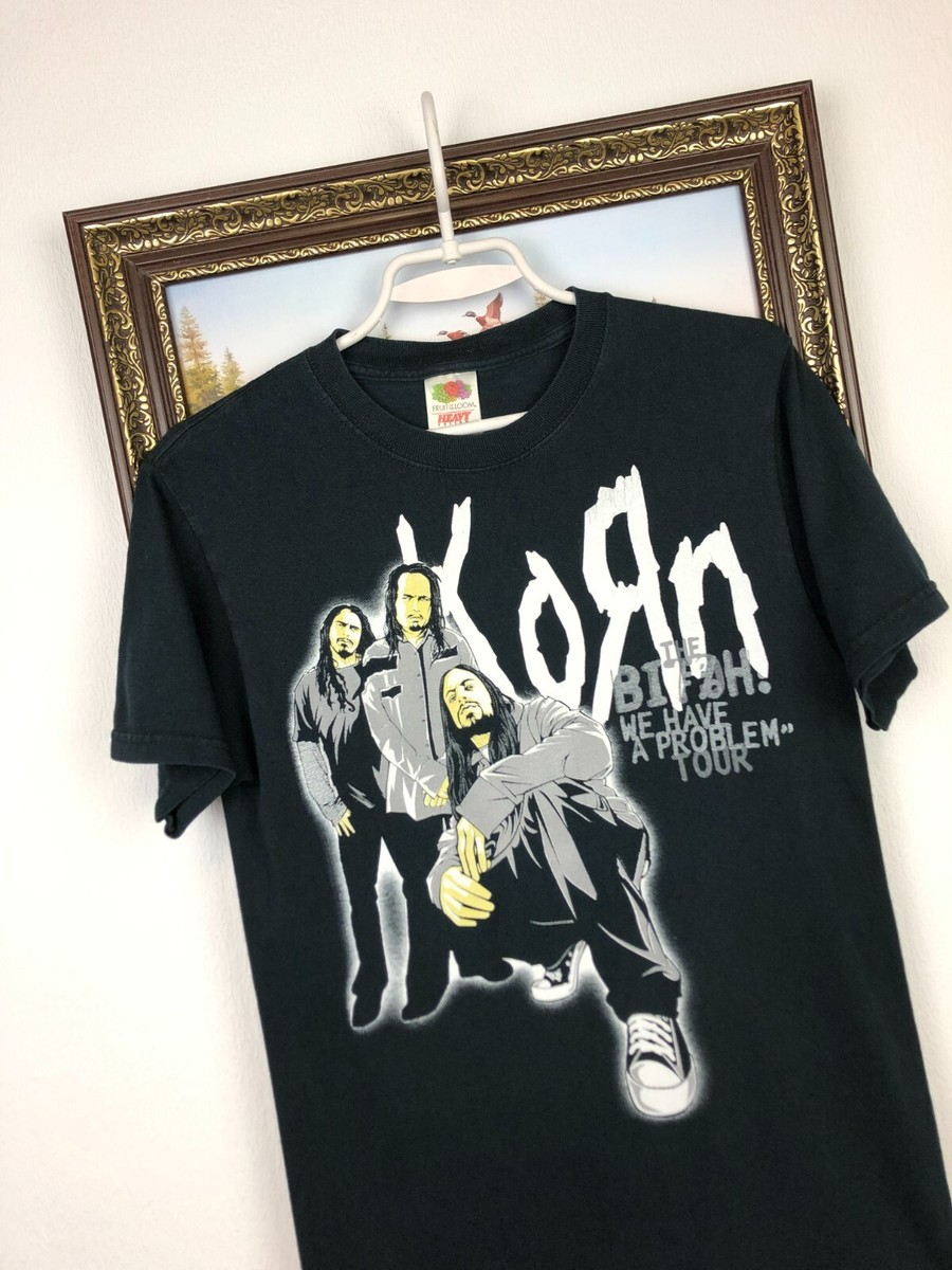 Vintage Korn Band Tee Shirt Problem Tour Black Over Print Mens