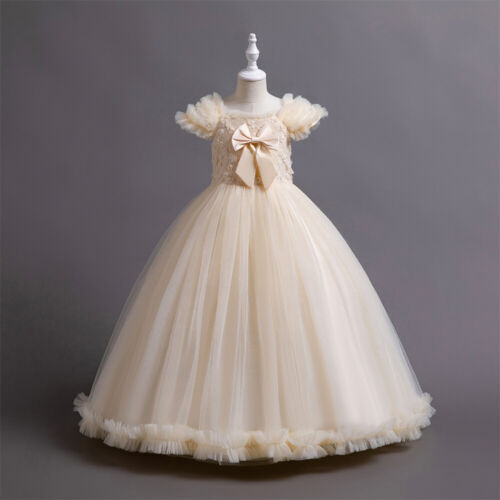 Flower Girls Kids Princess Long Dress for Wedding Bridesmaid Christmas Ball Gown - Picture 50 of 57