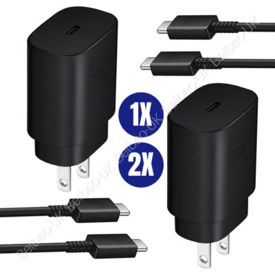 1/2PACK 25W Type C USB-C Cable Super Fast Wall PD Charger For Samsung Galaxy S20