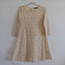 Doe & Rae Womens Cream Overlay Lace Detailing Cover Up Dress L