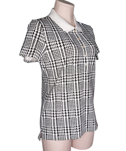 Tommy Hilfiger Houndstooth Check Black White Heritage Pique Polo Top Womens M - Picture 4 of 17