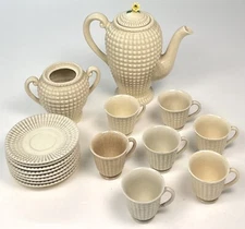 VTG 18pc MARUHON WARE Ivory Hobnail TEA SET 8 Saucers 7 Cups Teapot Sugar *READ*
