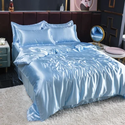 6 PCS SATIN SILK BEDDING SET DUVET COVER FITTED SHEET & 4 PILLOW CASES-All SIZES