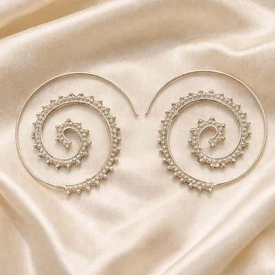 Ohrringe Creolen Silber 925 Durchzieher Ohrschmuck Spirale Vintage Hippie  C - Bild 1 von 4