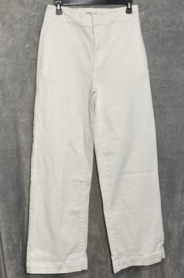 OAT New York Pants Womens 8/29 White Wide Leg Straight High Rise Cotton 