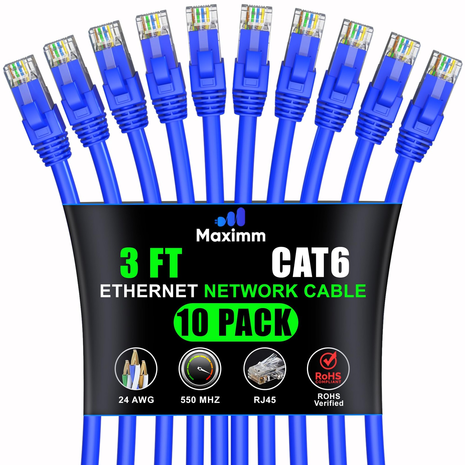 3-Pack 3ft Cat6 Ethernet Cable - High-Speed LAN Network Internet Cord