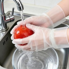 Bulk 100PCS Disposable Gloves: Clear Plastic Food Handling Gloves for Kitchen Co