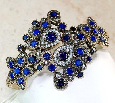 Osmanisches Empire Stil 8 kt wärmebehandelter Kyanit 925 Sterlingsilber Armband PT1