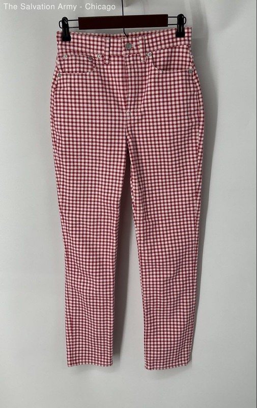 Madewell Womens Red White Gingham Cotton Blend Skinny Leg Ankle Jeans Size 25