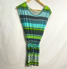 LOFT Petites XSP Blue/Green/Gray Striped Knit T-Shirt Dress Tie Waist Stretch