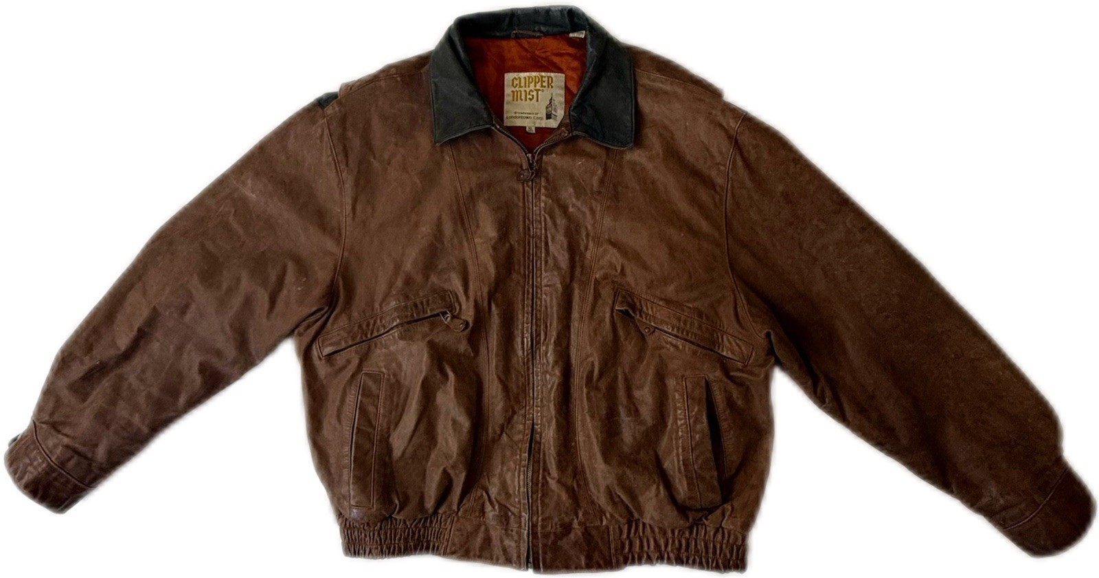 VTG Clipper Mist London Town Men’s Brown w/black Accents Leather Jacket SZ XL 