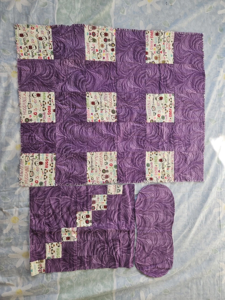 Juego de 3 colchas de trapo de bebé moradas abrazables súper lindas hechas a mano 33"×26" Foto 4 de 4