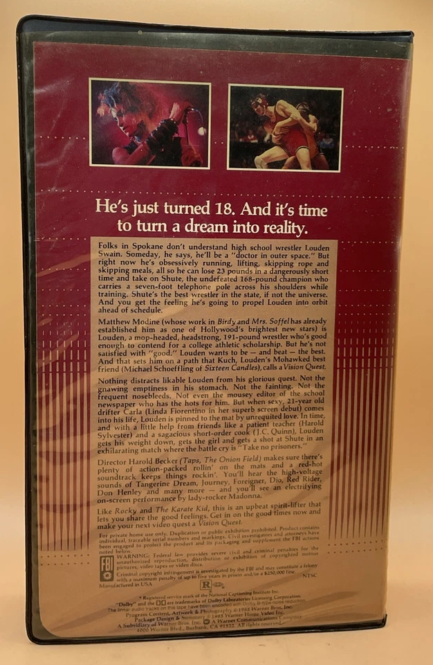 Vision Quest VHS 1985 Warner Home Video Clamshell **Buy 2 Get 1 Free** - Image 2 of 3