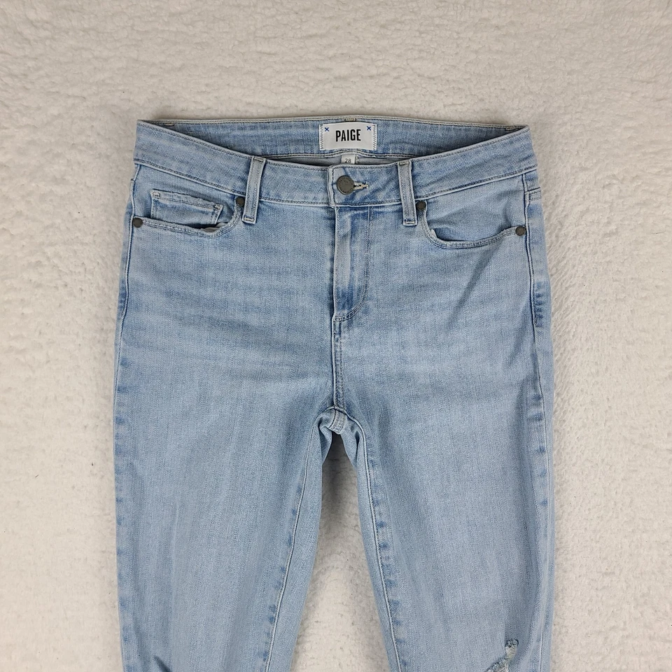 PAIGE Jeans Womens 28 Blue Skyline Ankle Peg Light Wash Daralyn Destructed Denim - Image 3 of 4