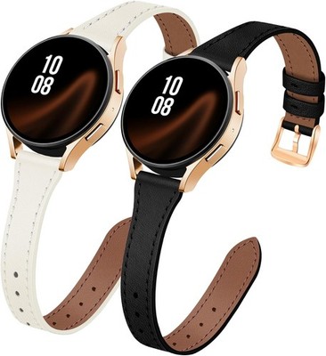 2 Pack Slim Leather Strap Compatible with Samsung Galaxy Watch 40mm 44mm