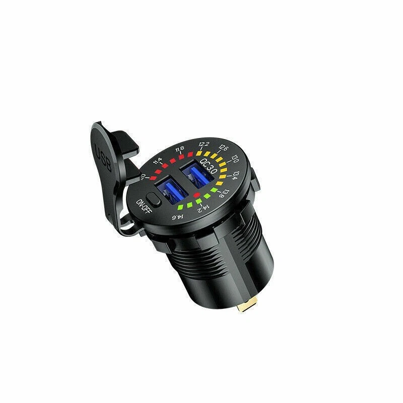 Waterproof QC3.0 Dual USB Car Fast Charger Socket Power Outlet Voltmeter 12V LED - Image 4 of 4