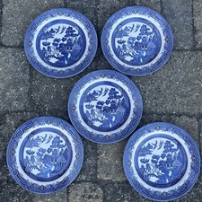 Vintage Churchill England Blue Willow Dinner Plate 10 1/4  Set of 5 Free Shippin