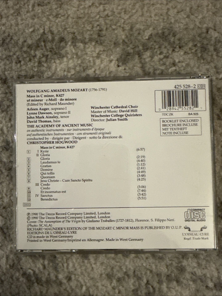 Christopher Hogwood - Mozart: Mass in C Minor (CD, 1990) Academy Ancient Music Foto 2 de 4