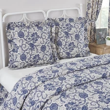 Euro Sham Dorset Navy Floral Fabric Farmhouse 26x26 Ruffled Bedding VHC Brands